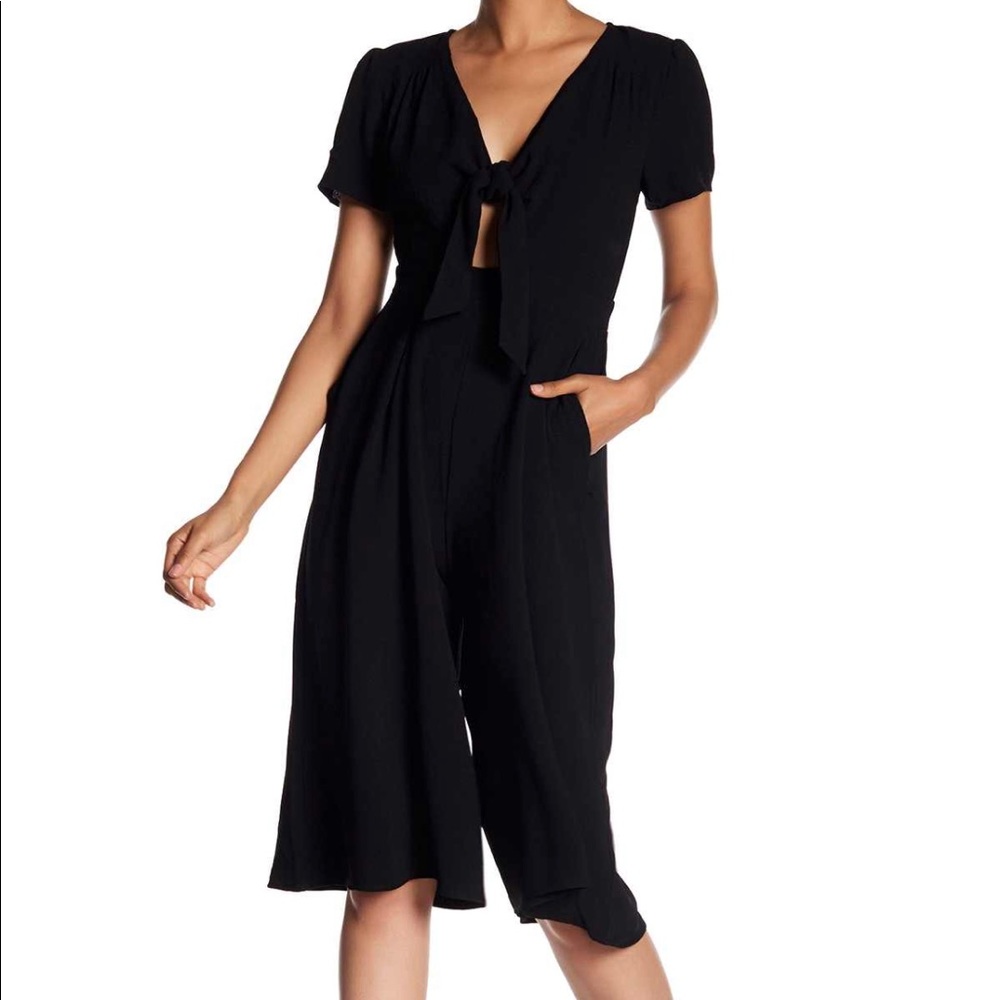 Black Tie Front Wide Leg Jumpsuit